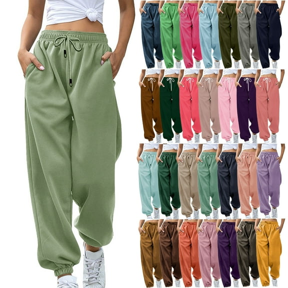 Admvng Womens Sweatpants Casual Solid Elastic Waist Trousers Long Straight Pants,Sizes S-2XL
