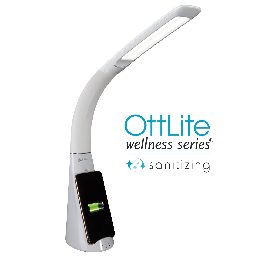 OttLite Purify LED Sanitizing Desk Lamp with Wireless Charging, White