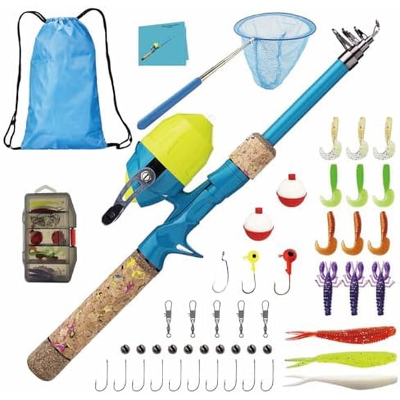 Kids Fishing Pole Set, Kids Fishing Rod and Reel Combo and Fishing Net Tackle Box with Lures Hooks and Bag for Boys Girls Youth Fishing$$Sport & Recreation Other