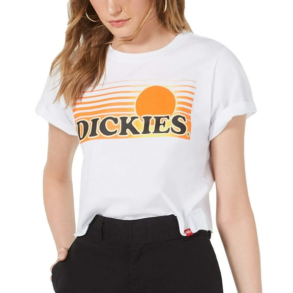 Dickies Junior's Women's Short-Sleeve Cotton Graphic Crop T-Shirt (White, Large, L)