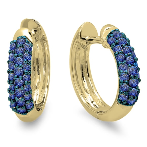 Dazzlingrock Collection 18K Round Blue Sapphire Ladies Huggies Hoop Earrings, Yellow Gold