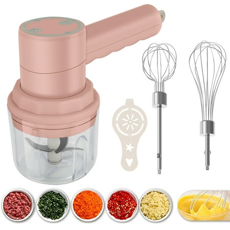 

kitwin Electric Hand Mixer Food Chopper 2 in 1 Cordless Garlic Mincer Whisk USB Rechargeable Egg Beater Handheld Chopper with 3 Speeds Portable Food Processor for Garlic Chili Meat Egg
