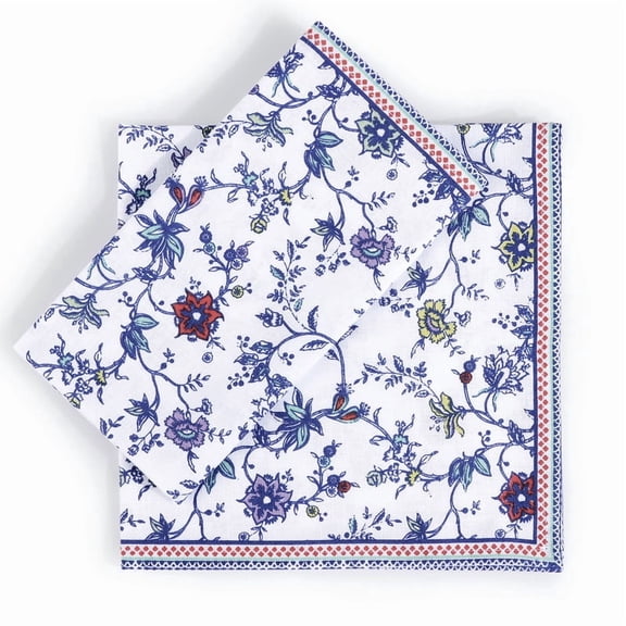 FINGERCRAFT Cloth Napkin Set of 12 Cotton Linen Blend Mitered Corner Printed Table Napkins Washable and Reusable Dinner Cloth 20x20In Blue Meadow