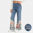 thumbnail image 2 of HAOTAGS Girls Flared Jeans – Stretchy Lace-Trimmed Floral Casual Denim Pants Blue Size 12, 2 of 9
