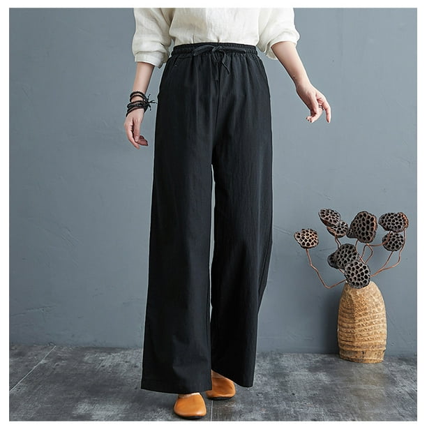 Women s Long Pants Straight Wide Leg Elastic High Waist Pants