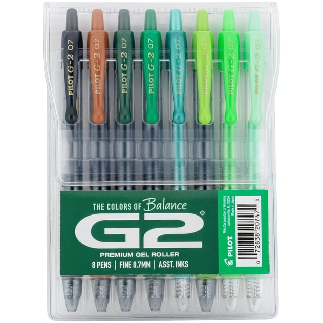 Pilot, bolígrafos de gel G2 Premium, paquete G2 Boost Greens, The Colors of Balance, paquete de 8, punta fina de 0,7 mm, varios