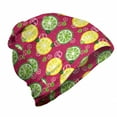 thumbnail image 1 of Lemons Unisex Beanie, Sliced Citrus Lime Cubes, Hiking Outdoors, Magenta Green, by Ambesonne, 1 of 1