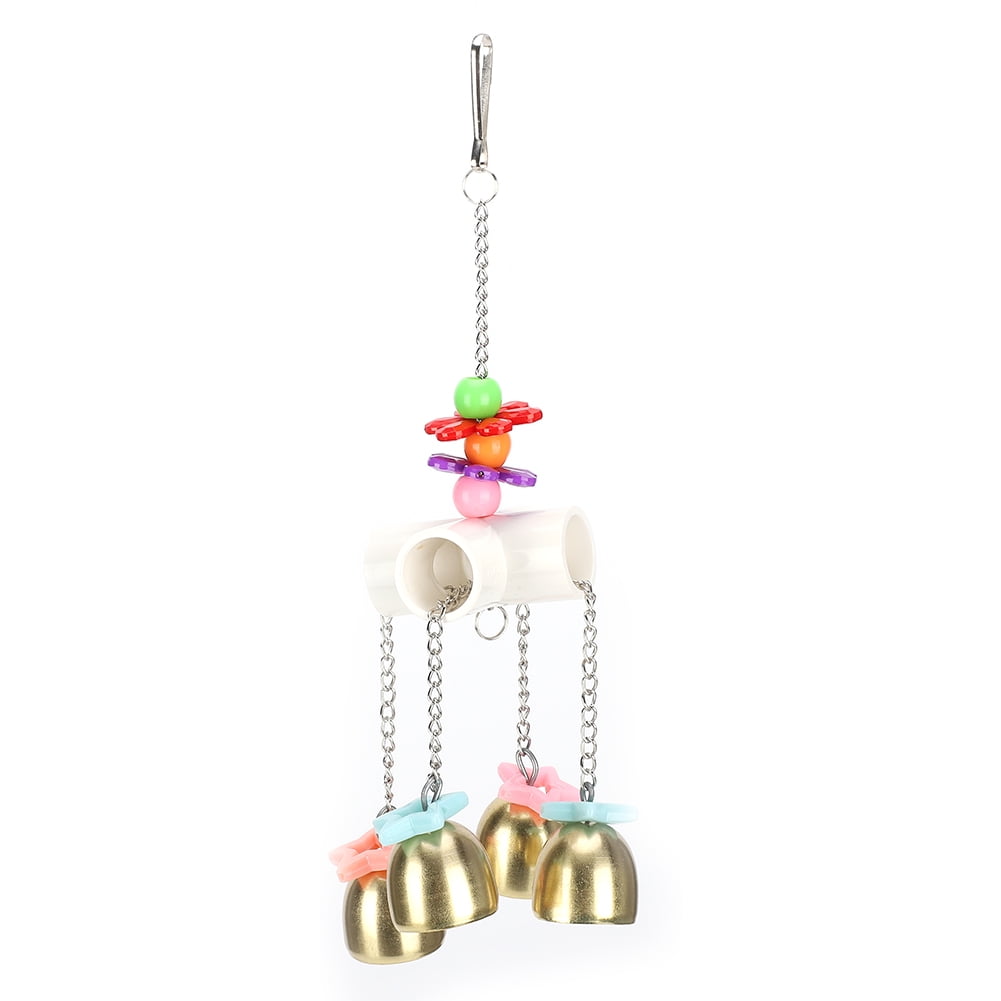 Colorful Bird Cage Hanging Bell Toy for Parrots and Parakeets Pet Bite Bells and Chewing Toys Accessories, 14.0 x 9.0 x 5.0 Inches / 35.6 x 22.9 x 12.7 cm