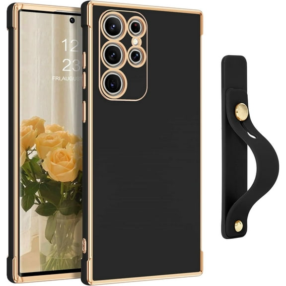 Samsung Galaxy S22 Ultra Case,Galaxy S22 Ultra Case,Slim Fit Soft TPU with Adjustable Wristband Kickstand Scratch Resistant Shockproof Protective Cover for Samsung Galaxy S22 Ultra 6.8", Black