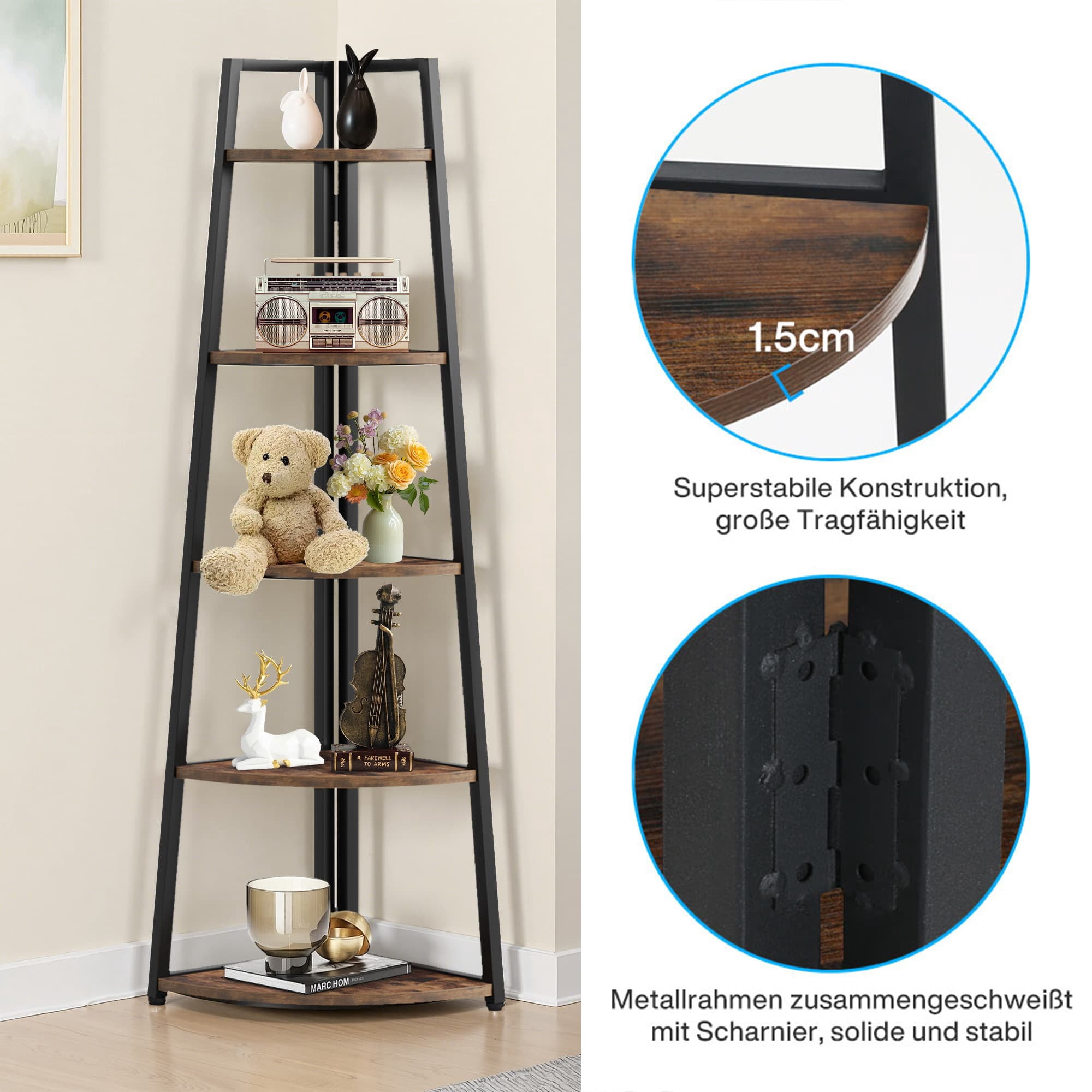 MAYEERTY Space-Saving 5-Tier Corner Ladder Bookcase, 70" Tall Storage Organizer for All Corners of Your Home
