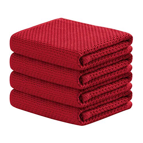 100 Cotton Kitchen Towels, 4Pack Waffle Weave Ultra Soft Absorbent