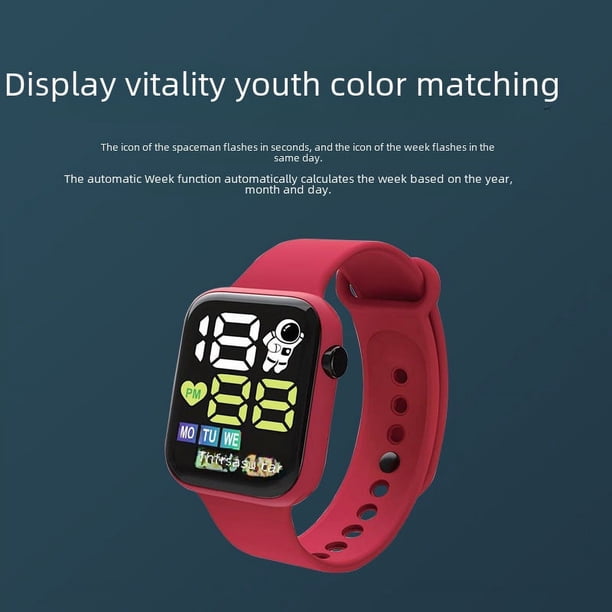 Reloj electrónico LED Rainbow Week Astronaut Student Reloj electrónico digital cuadrado pequeño con puntos
