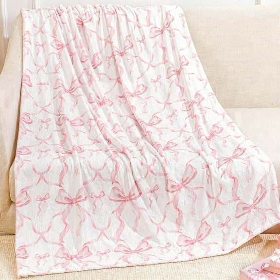 Christmas Decorations for Bedroom,Flannel Blanket,Christmas Blanket Bow Throws Sofa Breathable,Christmas Decorations Gifts for Women,Flannel Fleece Winter Blanket(Pink 40*30in/100*70cm)