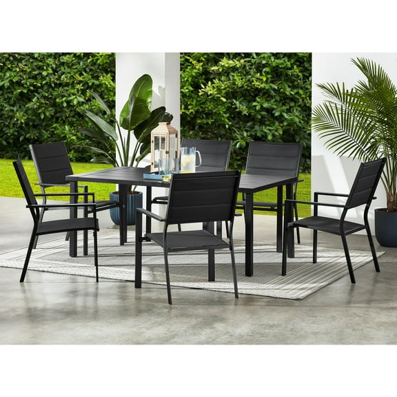 Mainstays Dashwood 7-Pcs Outdoor Patio Dining Table Set, Black