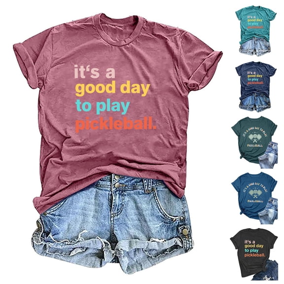 QHWAUAKFBN T Shirts For Women Trendy Graphic Pickleball Shirts It's A Good Day To Play Pickleball Pickleball Player Tee Tshirts Top