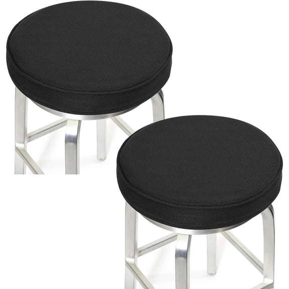 Bar Stool Cushions Set of 2, Memory Foam Round Bar Stool Covers with Non-Slip Backing and Elastic Band, 12", Black