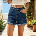 thumbnail image 4 of Karymi Jean Shorts Womens High Waist Frayed Hem Denim Shorts, Loose A‑Line Summer Jean Shorts with Pocket for Daily Beach Vacation Jean Shorts, 4 of 5