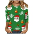 thumbnail image 2 of Offres de Liquidation! Aqestyerly Hauts de Noël à Manches Longues pour Femmes Blouse Décontractée à Manches 3/4 Col Rond Imprimé de Noël, 2 of 4
