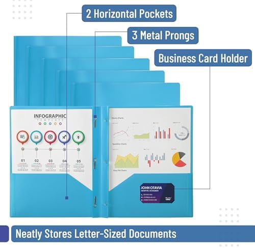 - Plastic Folders with Pockets and Prongs, 48 Pack, Letter Size, Blue, Flexible Plastic Folders with Prongs and Card Slot