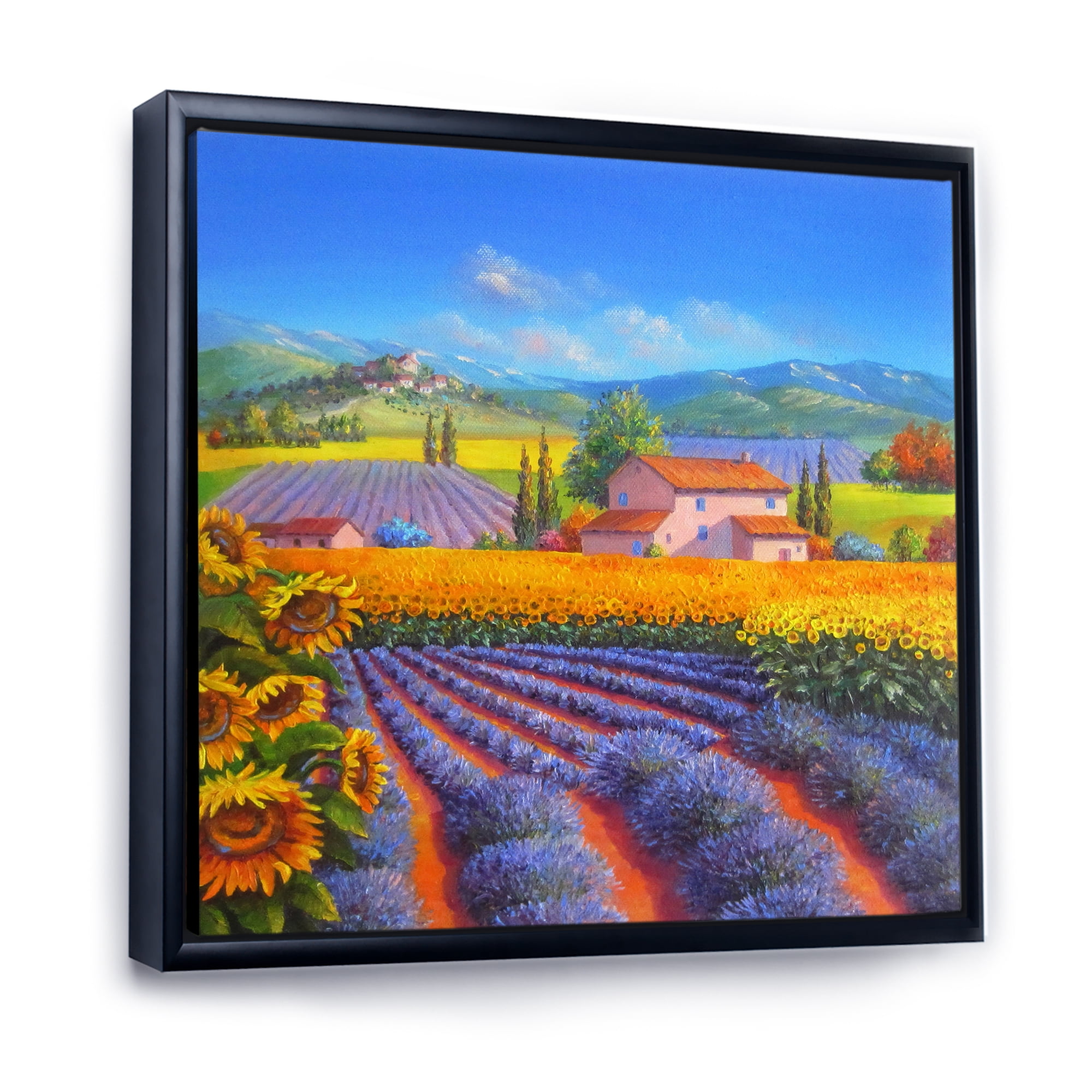 Designart 'Sunflower and Lavender Fields' Traditional Framed Canvas Wall Art Print