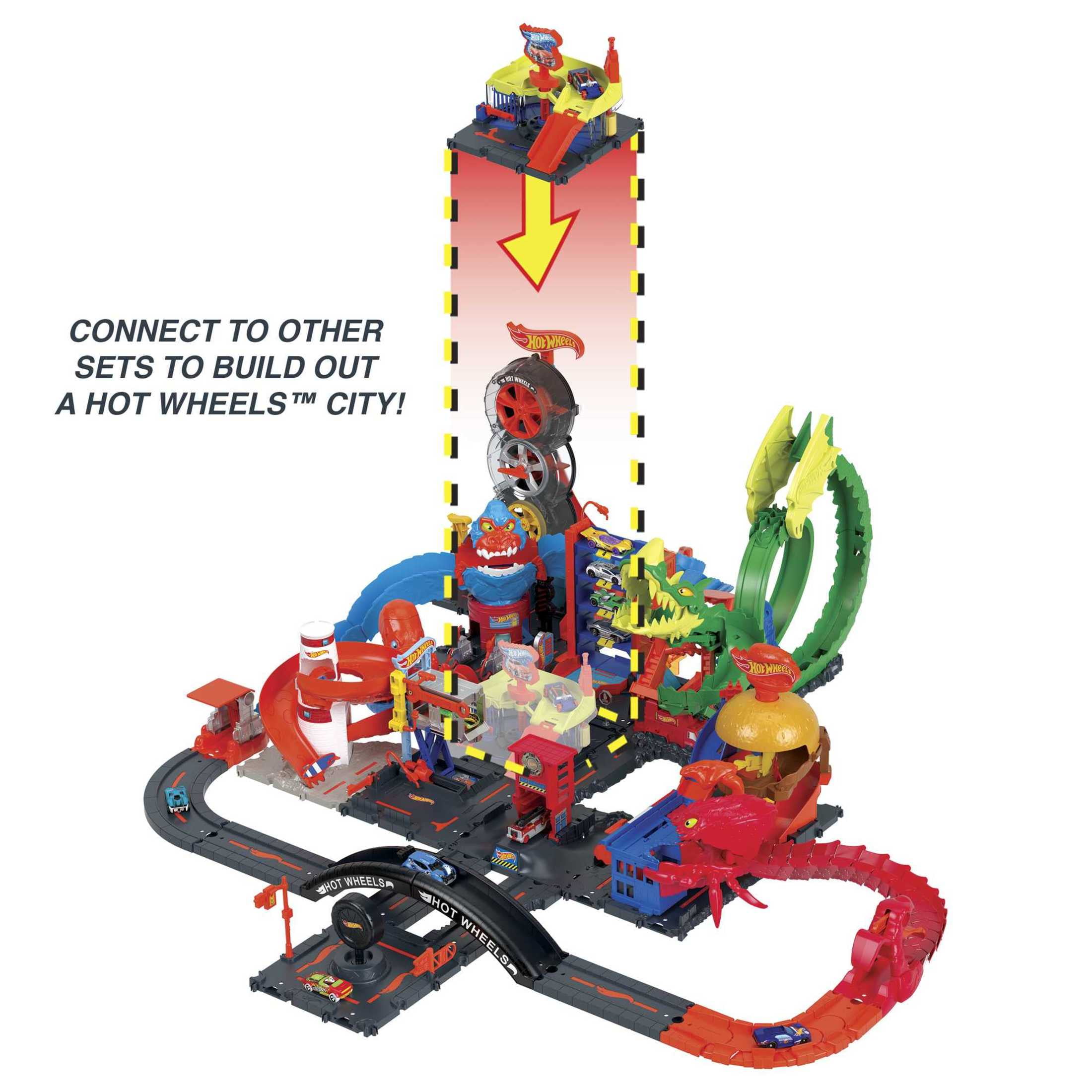 Hot Wheels City Downtown Express Car Wash with 1:64 Scale Toy Car, 6.88 in