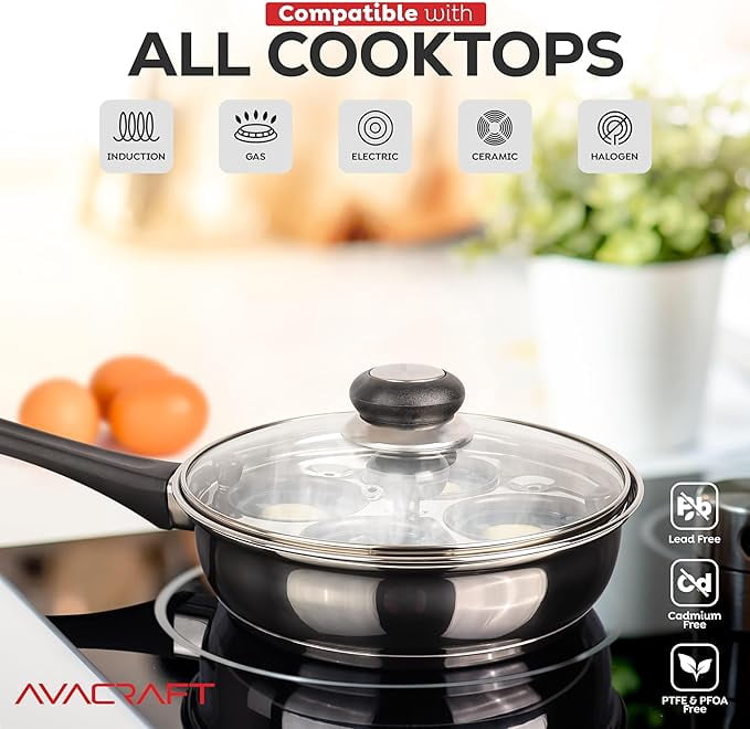 AVACRAFT Egg Poacher, Stainless Steel Egg Poaching Pan, Poached Eggs Cooker