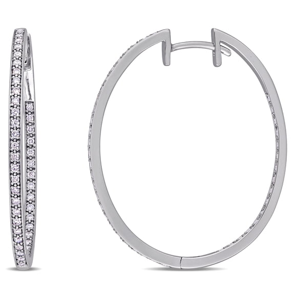 Everly Women's 2/5ct TW Diamond 10k White Gold Inside-Outside Oval Hoop Earrings