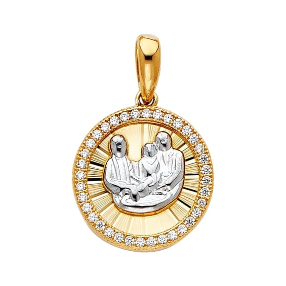 14K 2T Cubic Zirconia Religious Baptism Pendant | Two Tone Gold Charm Pendant for Necklace Chain | Gift for Men Women | 16 x 16 MM | 2.3 grams