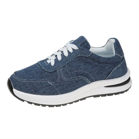 ZIZOCWA Fashion Casual Women Sports Shoes Lace Up Thick Soled Demin Slip On Shoes for Running Walking Hiking Sneakers for Women Blue Size36
