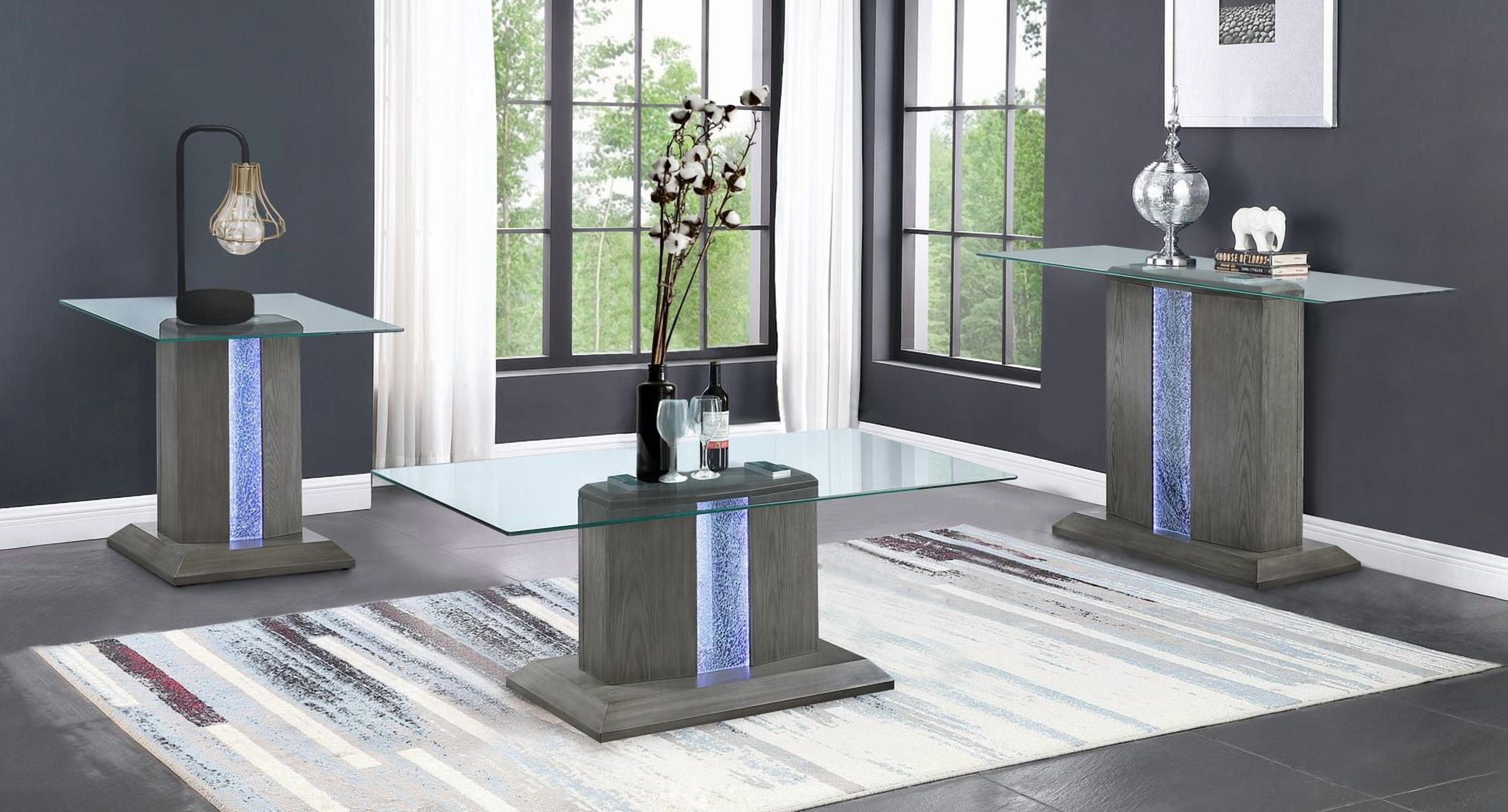 Topline Home Furnishings End Table With Glass Top and LED