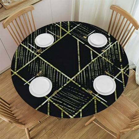 

HAOXIT Fitted Round Tablecloth Geometric Colorful Abstract Geometric Circle Table Cover Elastic Edged Table Cloth Fits Round Tables 42-46