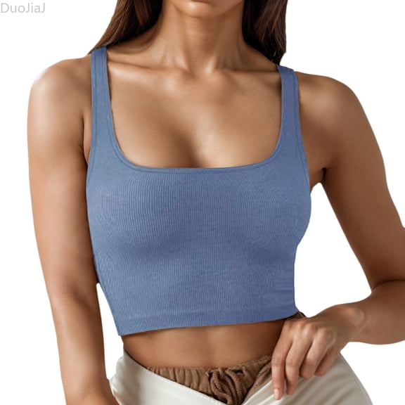 DuoJiaJ New European And Style Women's Clothing Solid Color Fashion Trend Thread Short Vest Women's Fashion Vest Blue L