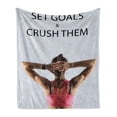 thumbnail image 1 of Fitness Soft Flannel Fleece Blanket, Athletic Model Woman Back View Set Goals and Crush Them Fit Female Body Form, Cozy Plush for Indoor and Outdoor Use, 50" x 60", Beige Pink Black, by Ambesonne, 1 of 6