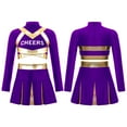 thumbnail image 6 of TiaoBug Girls Halloween Cheerleading Costume Crop Top with Mini Skirt Outfit High School Competition Dance Uniform Purple 10, 6 of 7