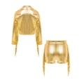 thumbnail image 4 of YiZYiF Girls Sequins Tassels Dance Outfits Metallic Zipper Jacket with Shorts Hip Hop Clothes Kids Gold 8, 4 of 5