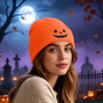 thumbnail image 4 of SYMOID Orange Embroidered Pumpkin O'Lantern Beanie - Cuffed Ribbed Knit Winter Hat for Unisex Hats,Size Free Size, 4 of 7