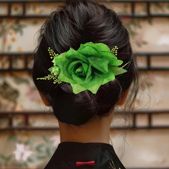 Hytrove 1Pcs Green Fabric Flower Shape Hair Comb For Women Patricks Day Party And Gathering Accessories