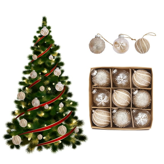 KCEHTA 9Pcs Christmas Ball Ornaments for Xmas Tree Plastic Shatterproof Christmas Ornaments Balls Christmas Tree Decorations Hanging Balls Glitter Gold 8cm/3.14in