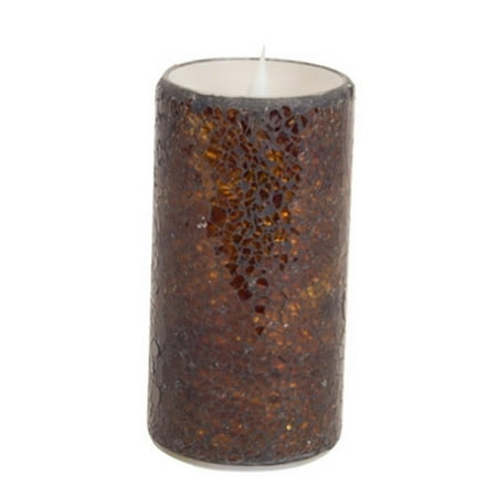 UPC 257554176778 product image for 4 Brown Glass Mosaic Flameless LED Lighted Pillar Candles with Moving Flames 6