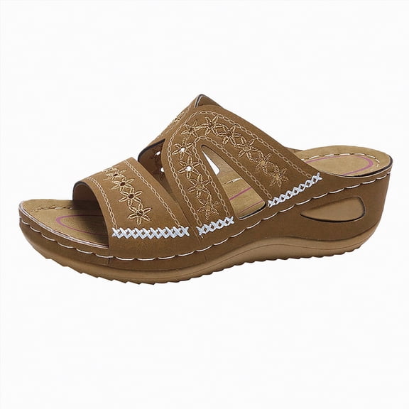 OYXSER Sandals Women Open Toe Dressy Sandal Comfortable Walking Soft Leather Sandal Casual Slip on Summer Sandals, Size 10
