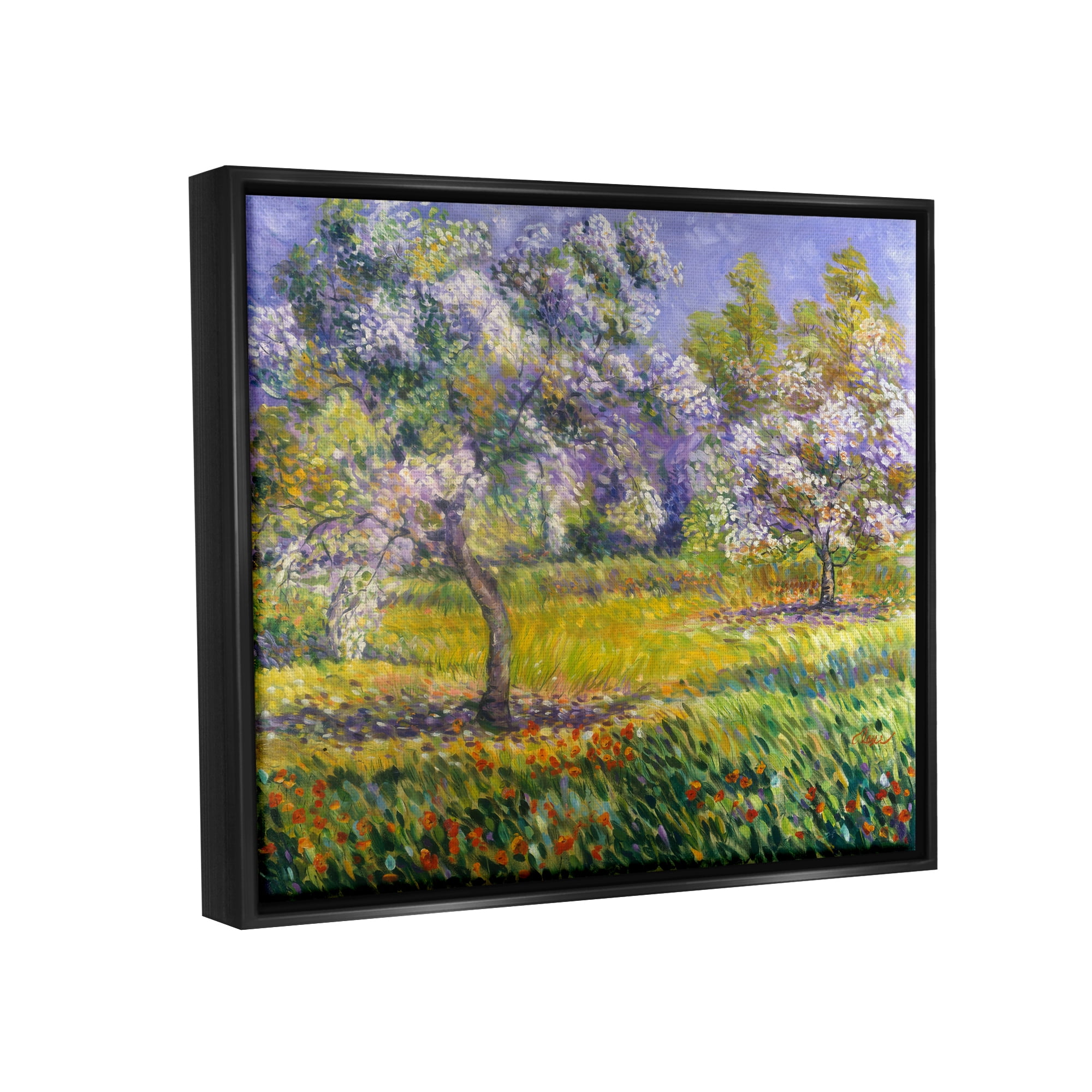 Stupell Industries Spring Blooming Trees Landscape Painting Black Floater Framed Canvas Art Print Wall Art, 21 x 17