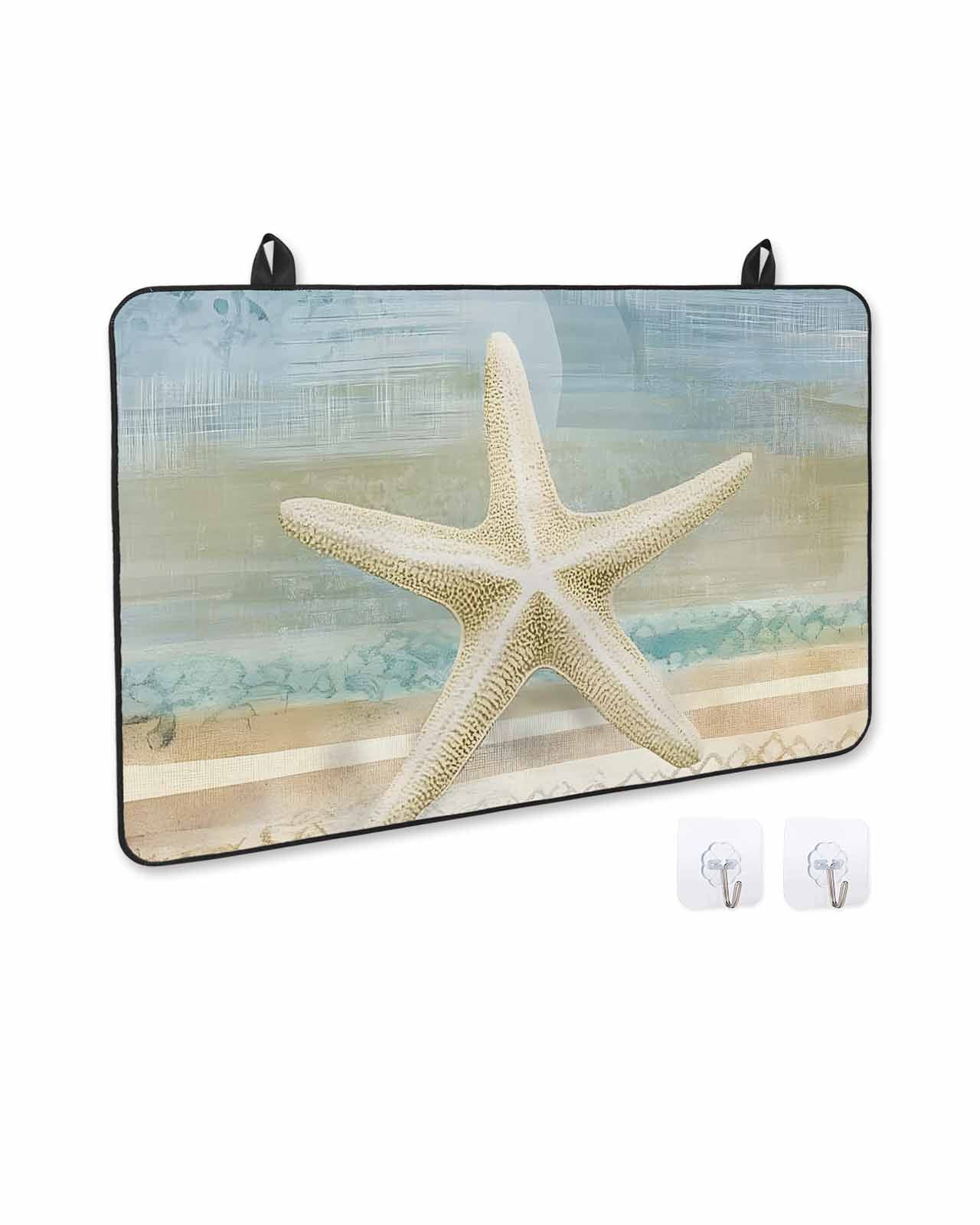 nqOlkjepod Large Induction Cooktop Protector Mat 24"x21", Coastal Beach Starfish Stove Top Covers for Electric Stove, Vintage Summer Ocean Stripe Stove Burner Cover Mats, Glass Top Stove Cover