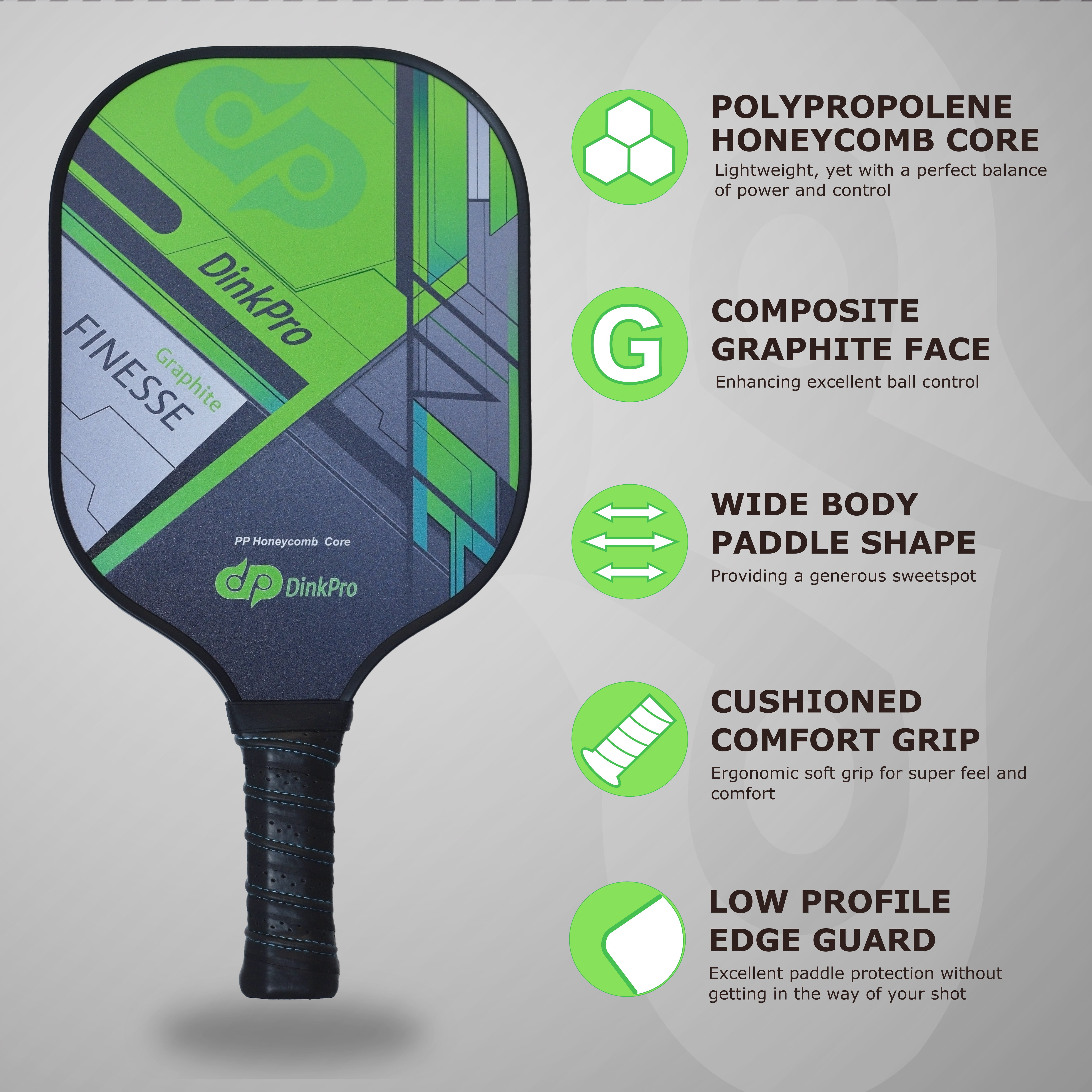 Composite Graphite Face Details about   DinkPro Finesse Pickleball Paddle Honeycomb Core 