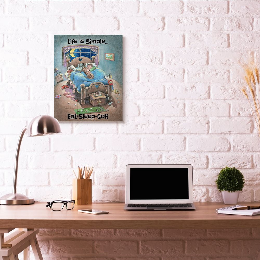 Life Is Simple Funny Golf Cartoon Sports Design Oversized Stretched Canvas Wall Art by Gary Patterson