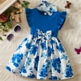 thumbnail image 2 of AUNVITO Toddler Floral Print Ruffle Dress Cap Sleeve Waist Tie Princess with Hair Band, 2 of 9