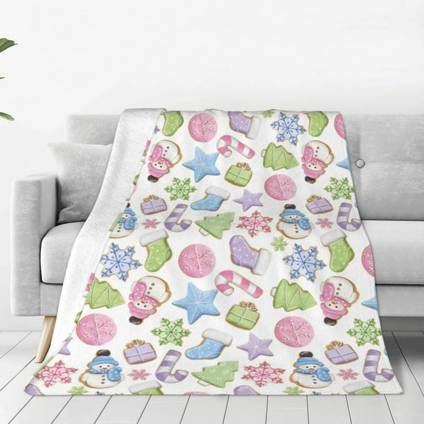 Balery Pastel Christmas Cookies Manta de Felpa Suave y Acogedora – Cobija de Franela Aterciopelada para Cama, Lavable y Cálida para Sofá, Mascotas, Transpirable-40"x30"