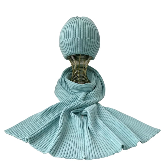 UDIYO 2Pcs/Set Adults Hat Scarf Cozy Stretchy Windproof Thermal Soft Cold Resistant Solid Color Autumn Winter Men Women Knit Beanie Long Scarf Kit for Outdoor