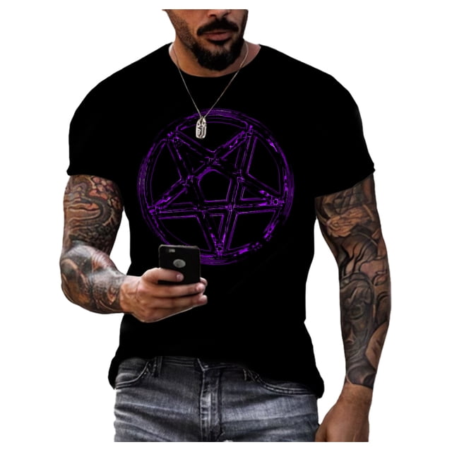 Summer Creative Pentagram Pattern 3D Printing Men's T-shirt Personality Short-sleeved Street Trend Quick-drying O-neck Loose Top