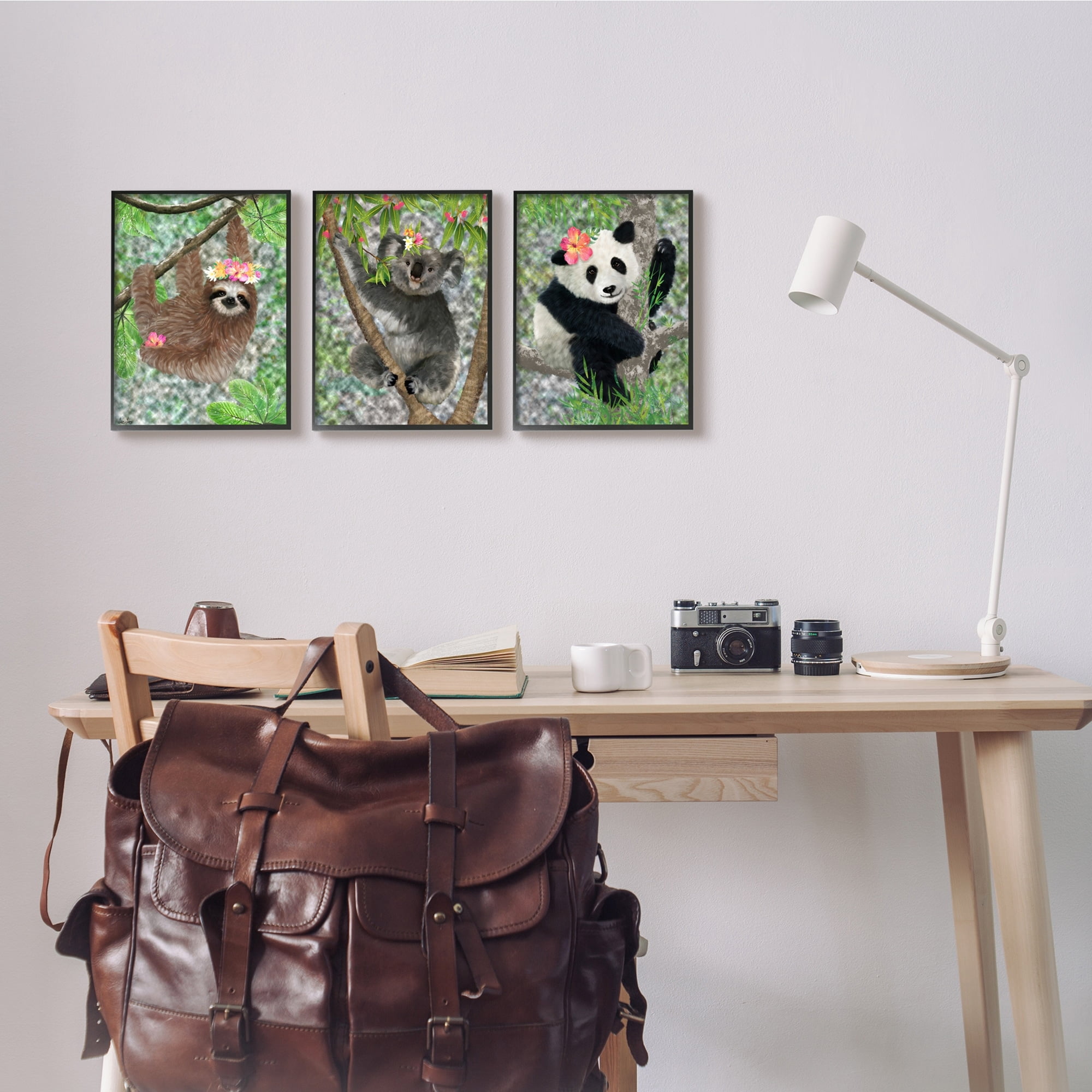 Stupell Indtries Tropical Hibisc Flower Jungle Animals Koala Panda Sloth,24 x 30,Design by Lisa Lane