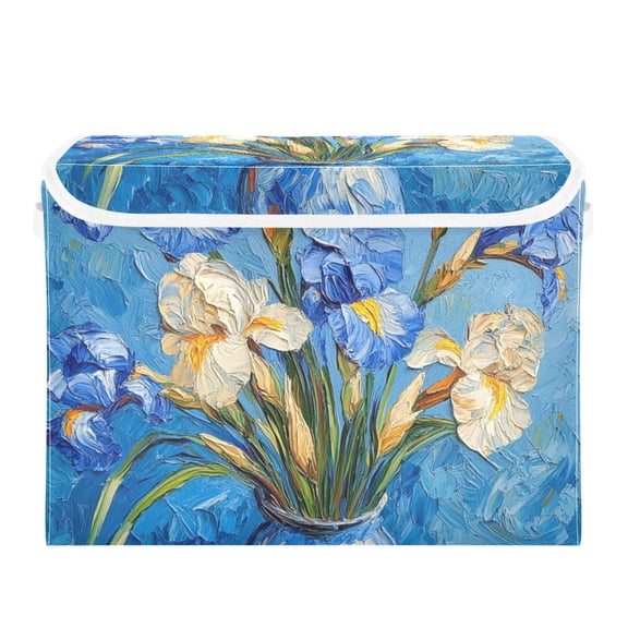 Blue Flowers in Pots Large Storage Bins with Linen Collapsible Lid Storage Box 16.7 x 12.6 x 11.8in